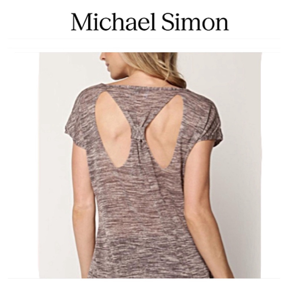 RARE VINTAGE Y2K Michael Simon Space-Dye Linen Tee DOUBLE TEARDROP Back CUTOUT M